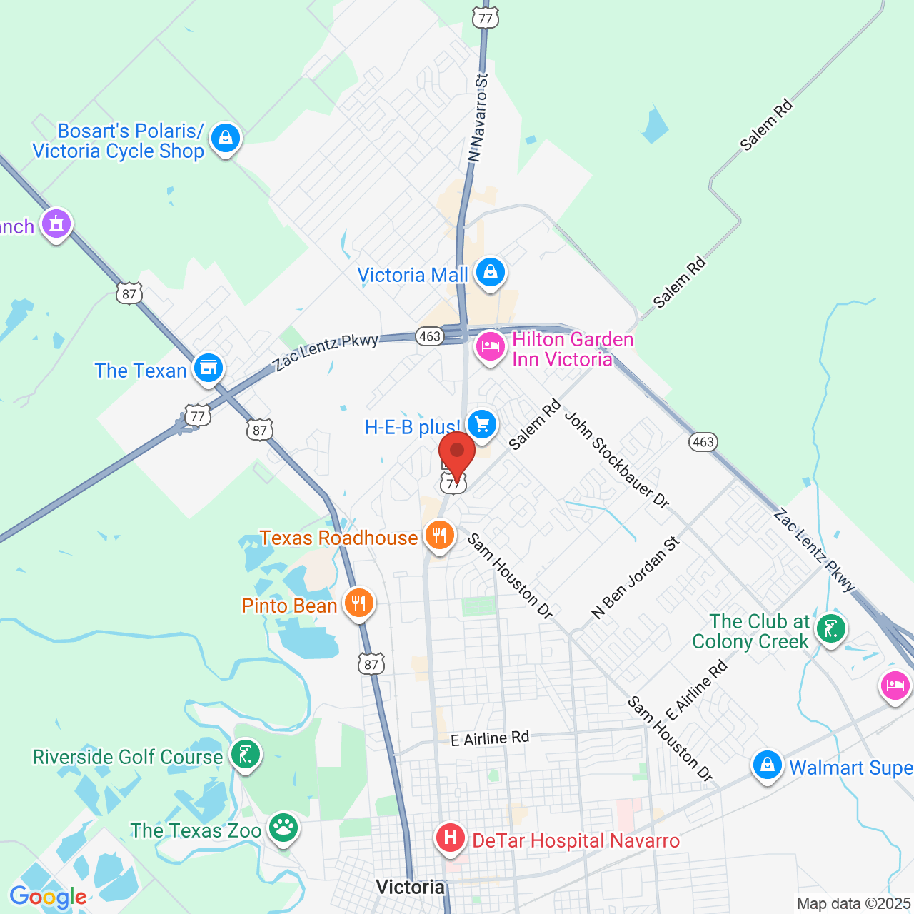 Google map image of our location in 5606 N Navarro St Victoria, TX